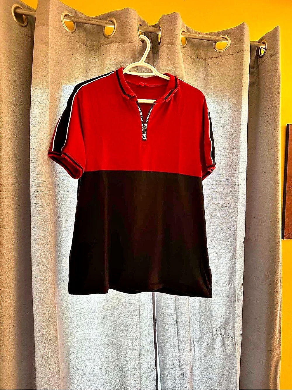 GUESS Color Block Polo in Red & Black Size Large